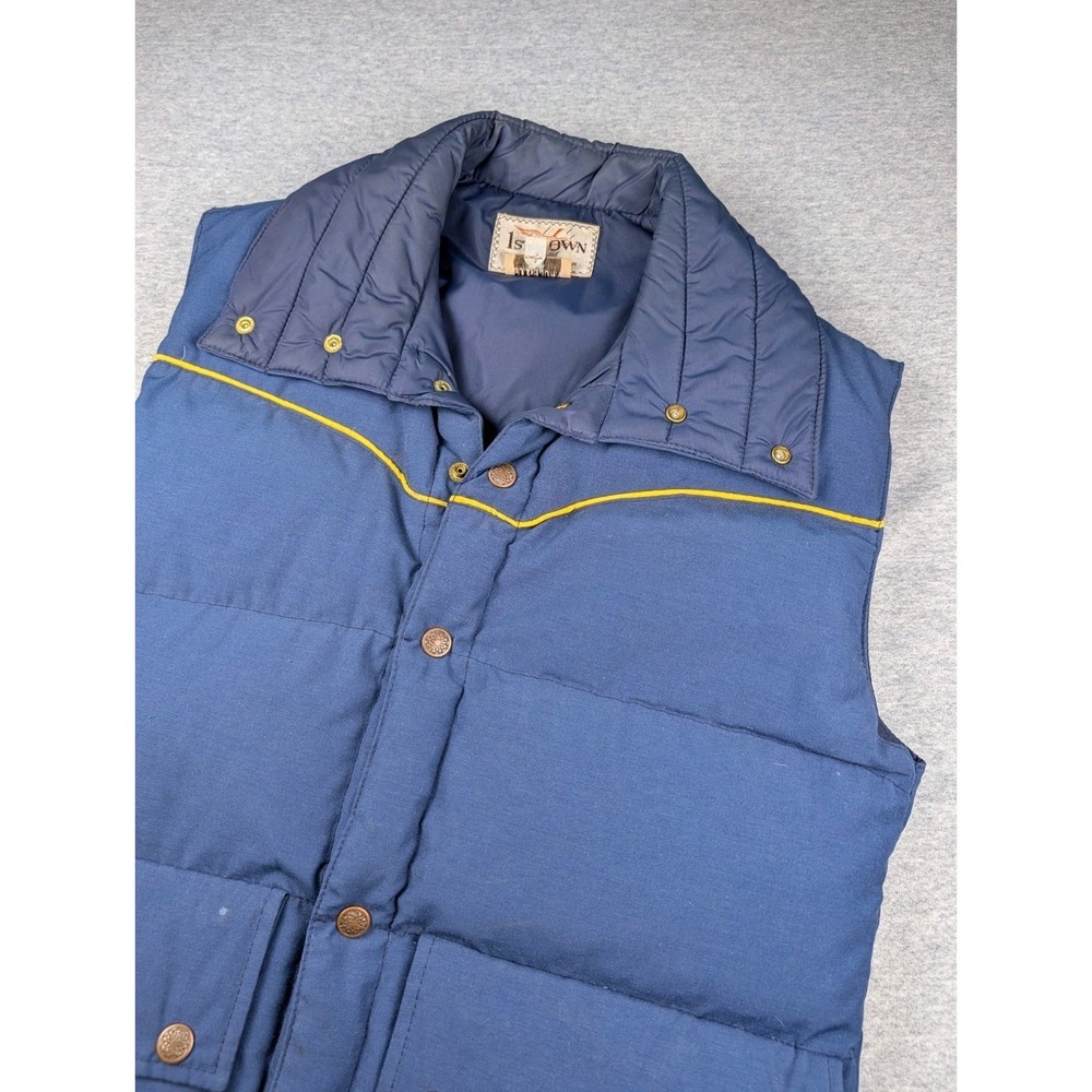 First Down 1st Goose Down Vintage Puffer Vest Blue Yellow Men's S Salt Lake Utah